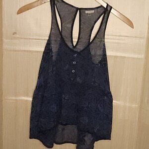 Ecote Womens Blue Black Oversized Sheer Tank Top XS
